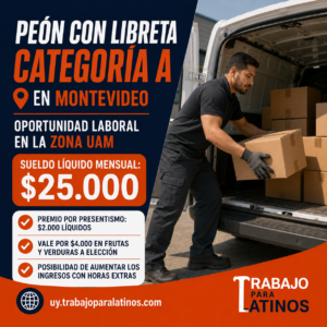 Peón con libreta categoría A en Montevideo: oportunidad laboral en la zona UAM